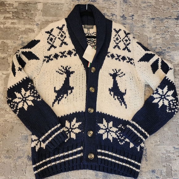 NWT Lorenzo Magni Italy Wool Alpaca Blend Chunky Knit Cardigan Deer Snowflake XL - Picture 2 of 16